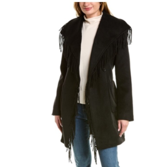 NWT BADGLEY MISCHKA fringe
Ricci Wool-blend Wrap Coat In Black - Picture 3 of 6